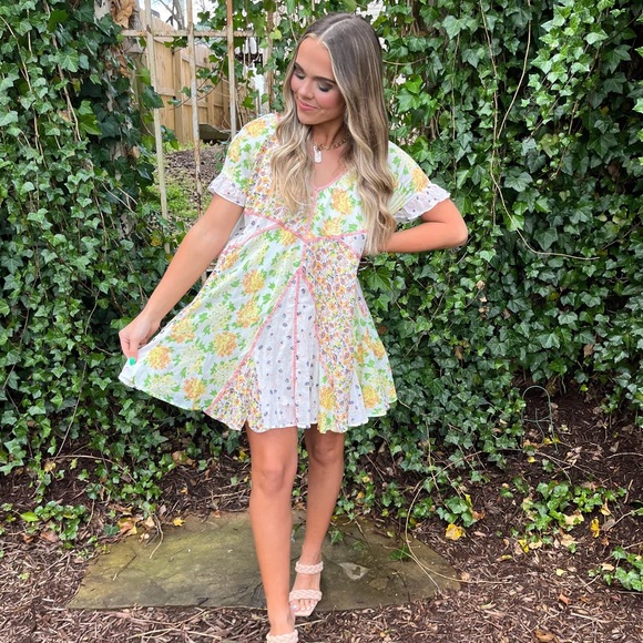 NWT Free People Wildflower Patchwork Mini Dress Medium - Picture 12 of 13